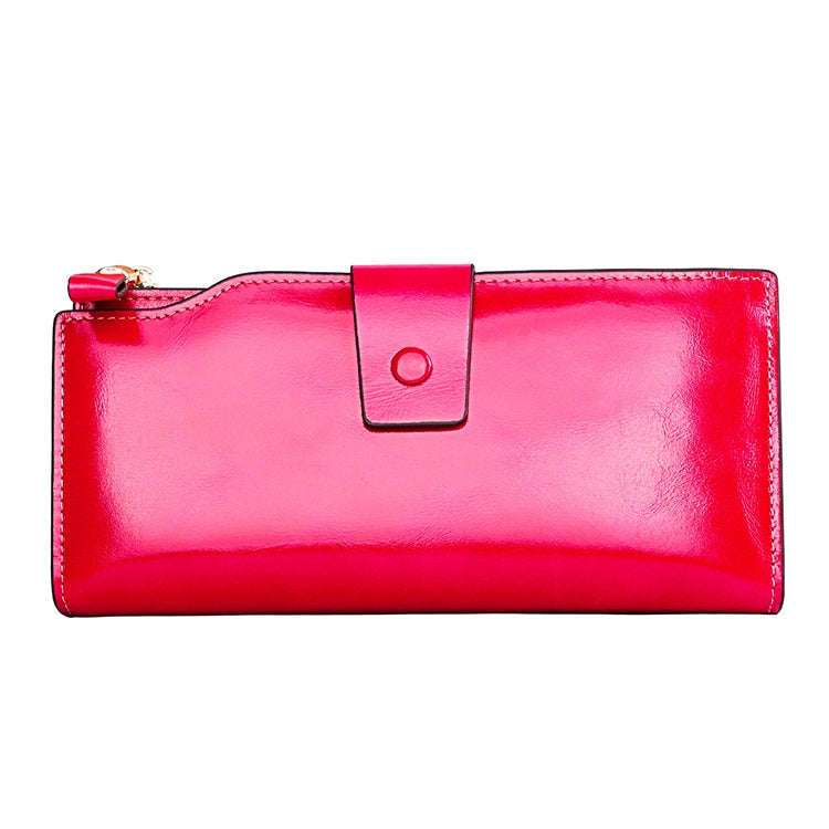 8236 Antimagnetic RFID Multi-function Oil Wax Leather Lady Wallet Large-capacity Purse (Rose Red)