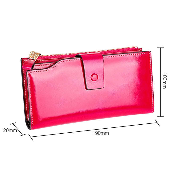 8236 Antimagnetic RFID Multi-function Oil Wax Leather Lady Wallet Large-capacity Purse (Rose Red)
