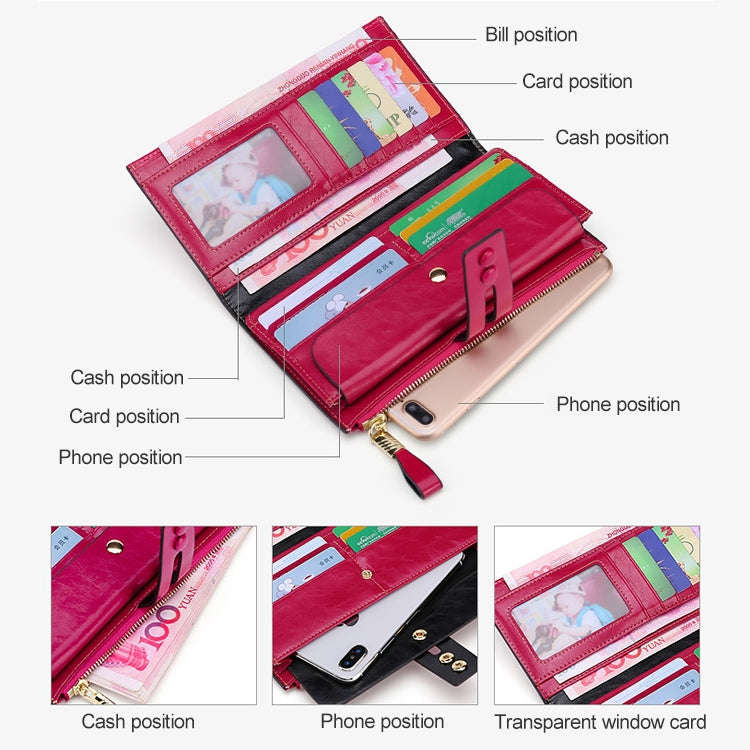 8239 Antimagnetic RFID Multi-function Leather Lady Wallet Large-capacity Purse with Detachable Ca...