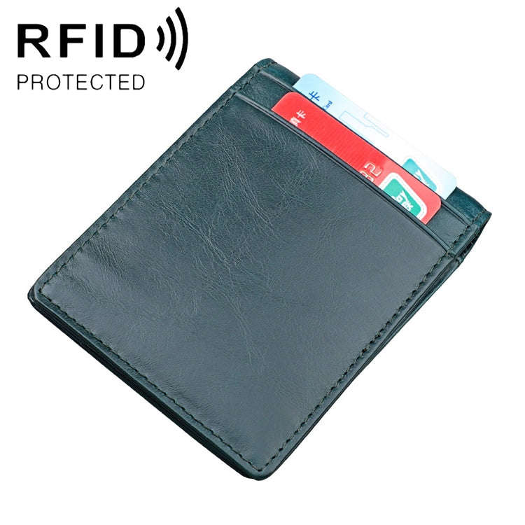 9037 Antimagnetic RFID Crazy Horse Texture Leather Wallet Billfold for Men and Women(Blue)