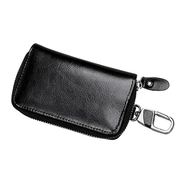 9101 Multi-function Waist Hanging Oil Wax Leather Zipper Wallet Keys Holder Bag(Black)