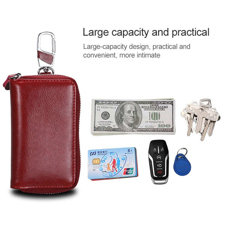 9101 Multi-function Waist Hanging Oil Wax Leather Zipper Wallet Keys Holder Bag(Black)