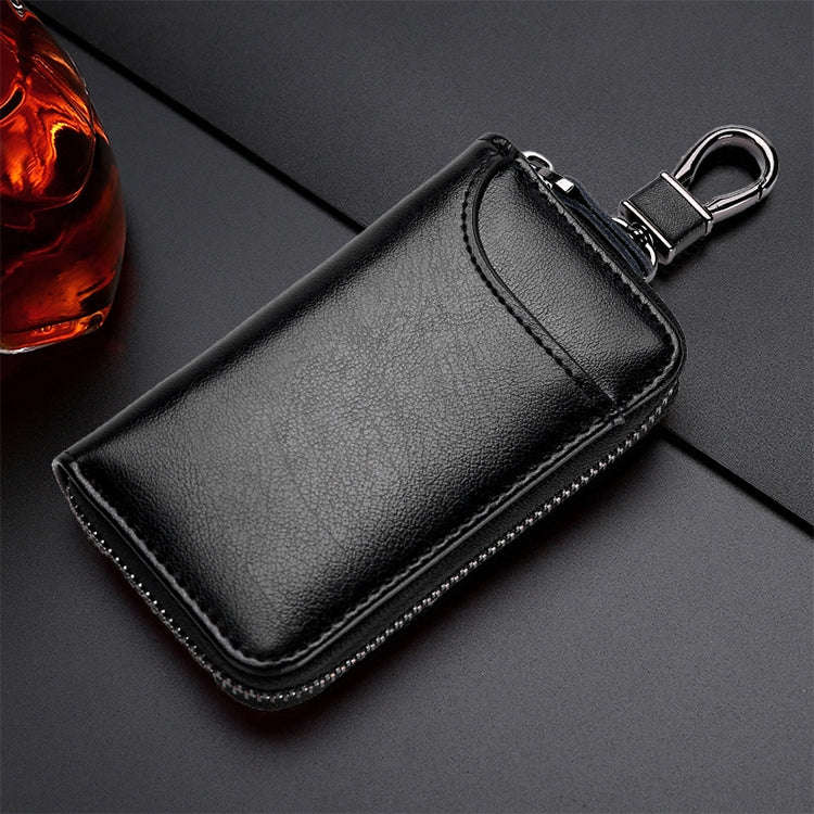 9105 Waist Hanging Large-capacity Zipper Leather Keys Holder Bag Multi-function Wallet (Black)