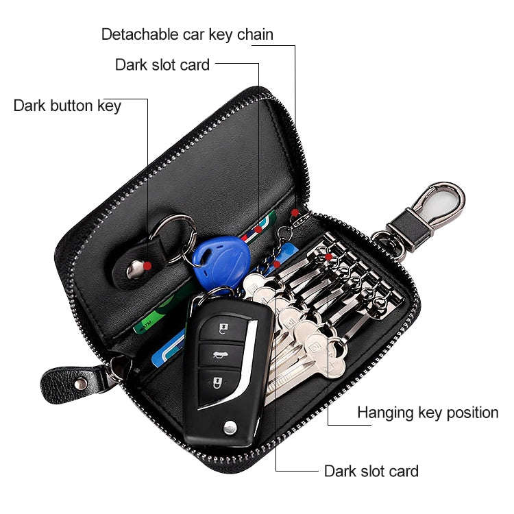 9105 Waist Hanging Large-capacity Zipper Leather Keys Holder Bag Multi-function Wallet (Black)