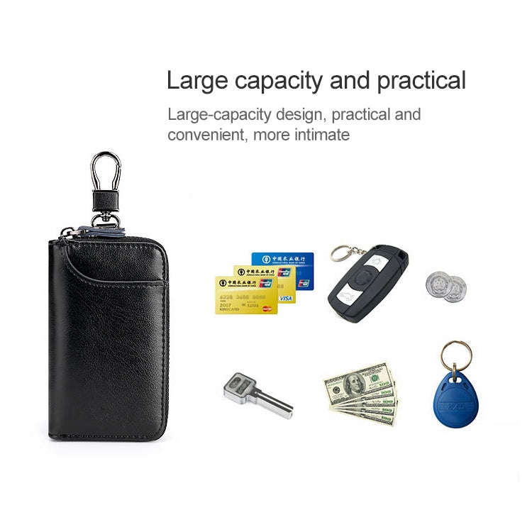 9105 Waist Hanging Large-capacity Zipper Leather Keys Holder Bag Multi-function Wallet (Black)