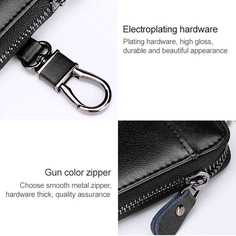 9105 Waist Hanging Large-capacity Zipper Leather Keys Holder Bag Multi-function Wallet (Black)