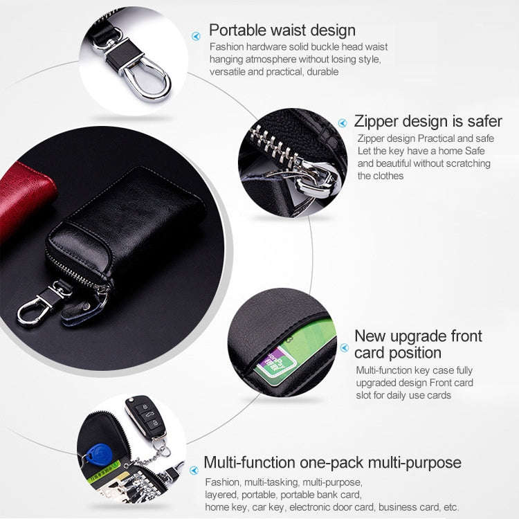 9105 Waist Hanging Large-capacity Zipper Leather Keys Holder Bag Multi-function Wallet (Black)