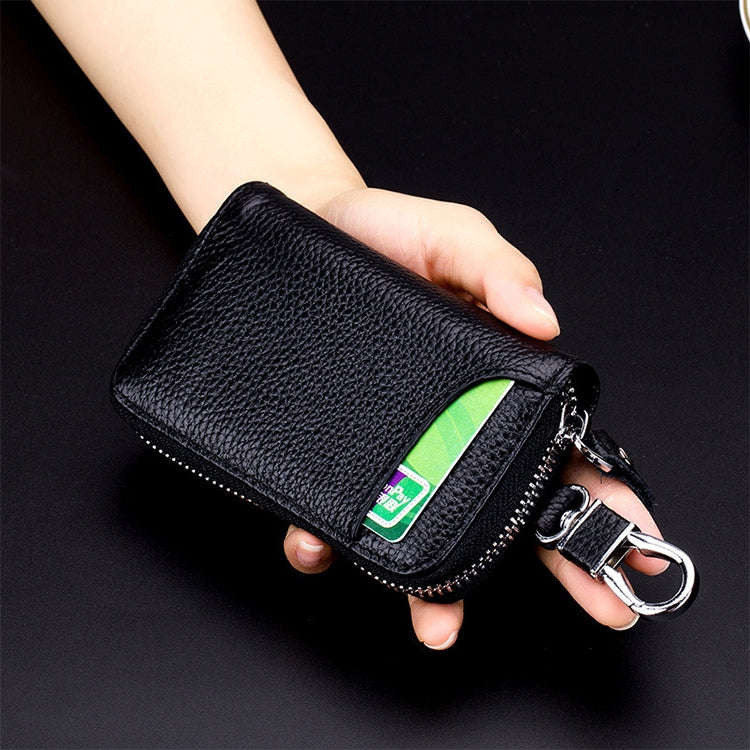 9105 Waist Hanging Large-capacity Zipper Leather Keys Holder Bag Multi-function Wallet (Coffee)