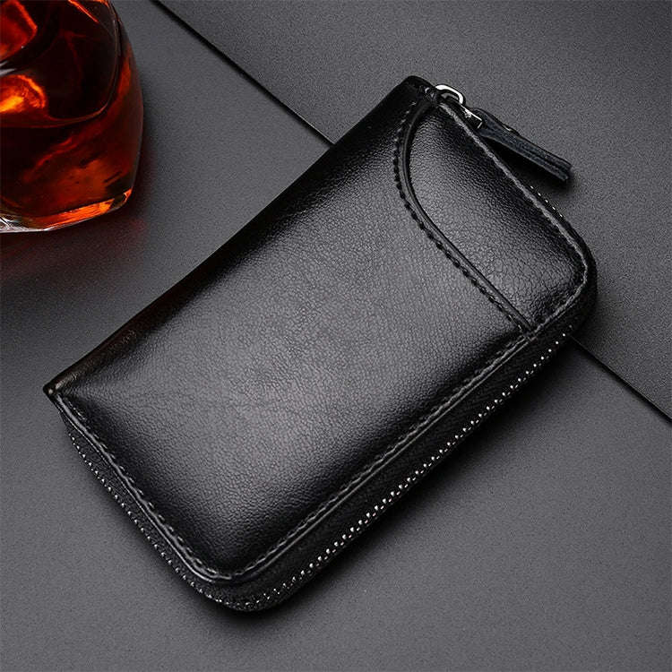 9106 Large-capacity Zipper Leather Keys Holder Bag Multi-function Wallet(Black)
