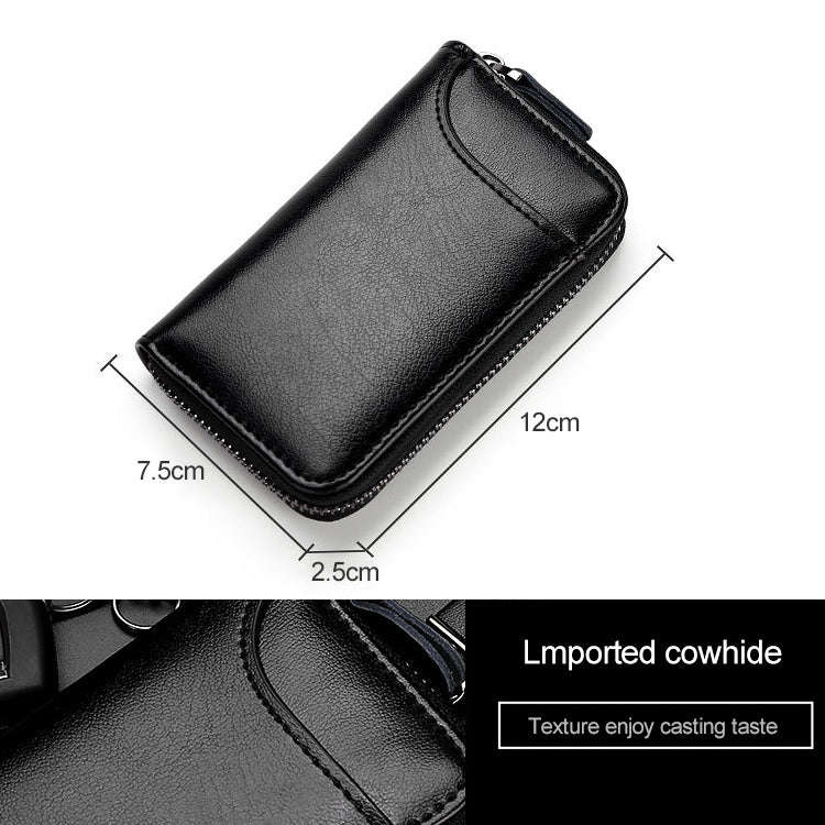 9106 Large-capacity Zipper Leather Keys Holder Bag Multi-function Wallet(Black)