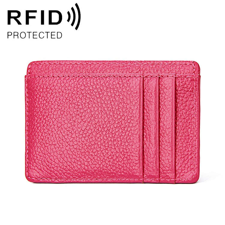 KB37 Antimagnetic RFID Litchi Texture Leather Card Holder Wallet Billfold for Men and Women (Rose...