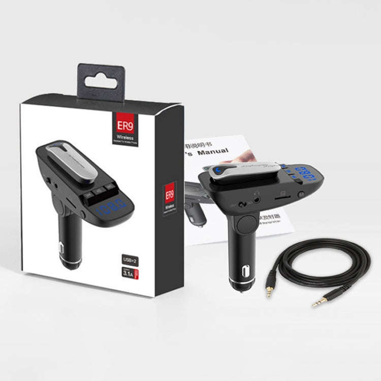 ER9 2 in 1 Hands-Free Calling Car Kit Wireless Bluetooth Headset Dual USB Charger FM Transmitter ...
