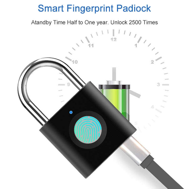 X007 Micro USB Charging Mini Metal Fingerprint Padlock Small Drawer Lock (Black)