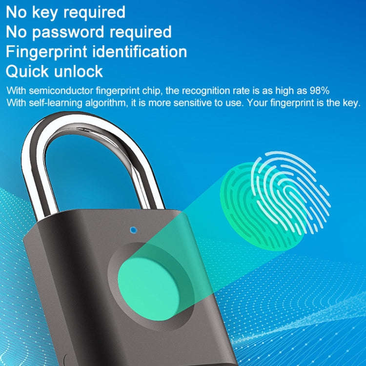 X007 Micro USB Charging Mini Metal Fingerprint Padlock Small Drawer Lock (Black)