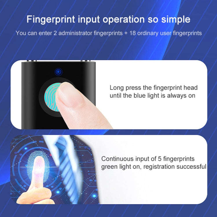 X007 Micro USB Charging Mini Metal Fingerprint Padlock Small Drawer Lock (Black)