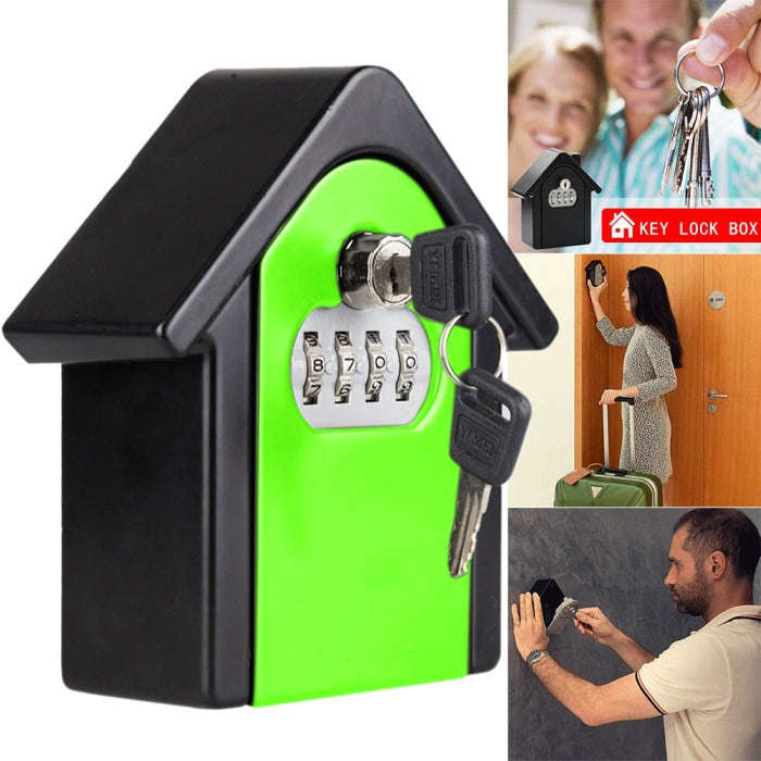 Hut Shape Password Lock Storage Box Security Box Wall Cabinet Safety Box, with 1 Key(Green)