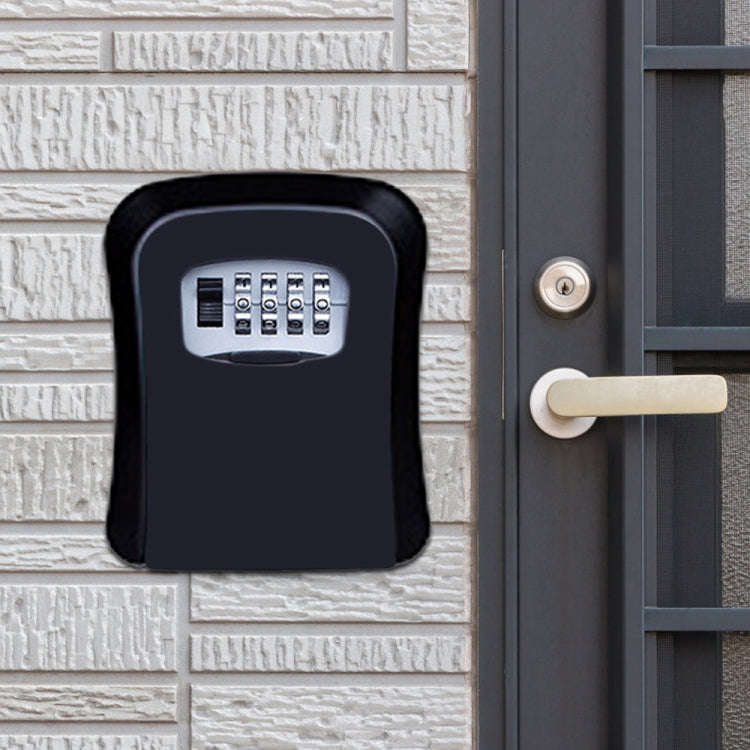 Password Lock Metal Storage Box Door Security Box Wall Cabinet Key Safety Box(Black)