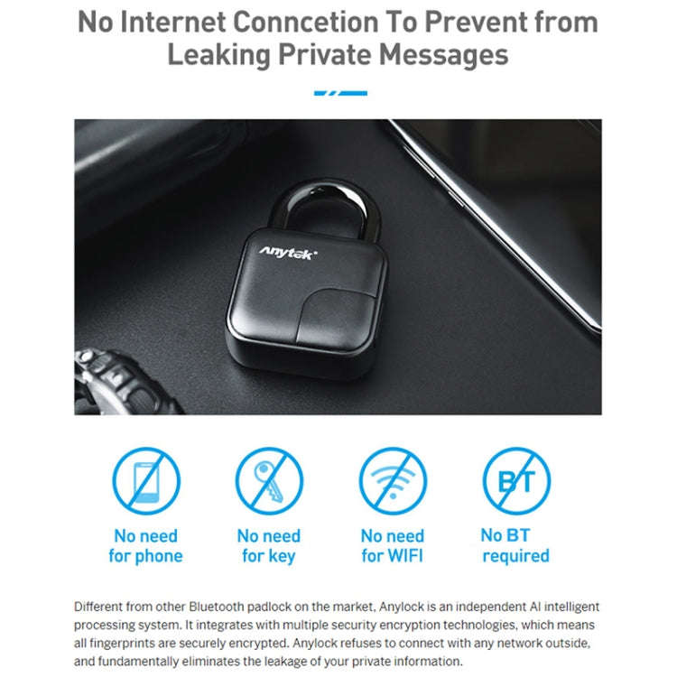 Anytek L3 Intelligent Hidden Fingerprint Padlock Electronic Lock, 10 Fingerprint Edition