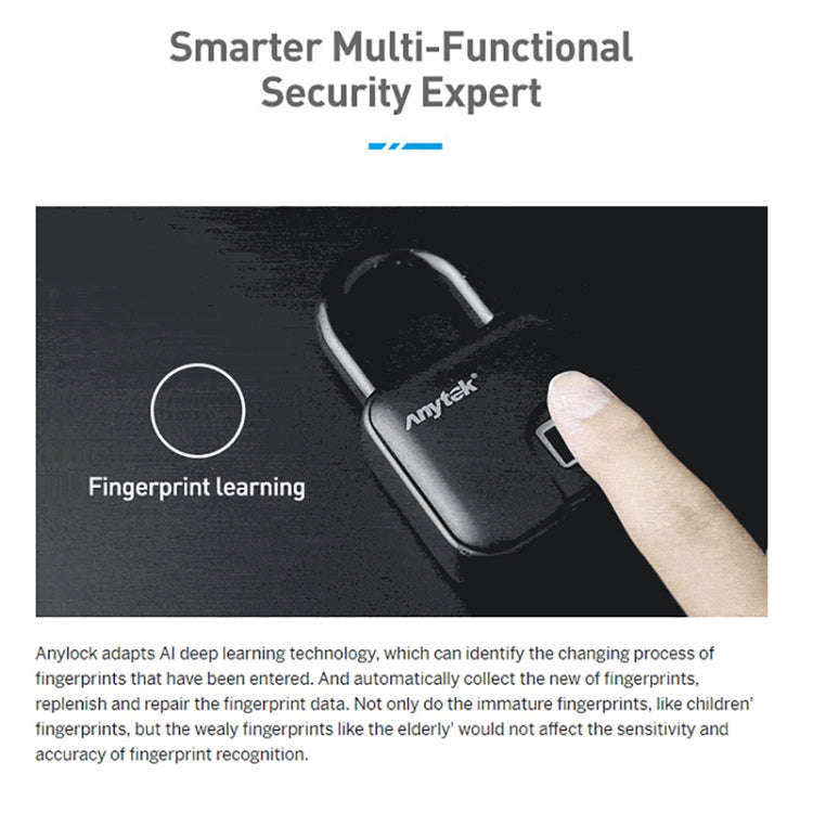 Anytek L3 Intelligent Hidden Fingerprint Padlock Electronic Lock, 10 Fingerprint Edition