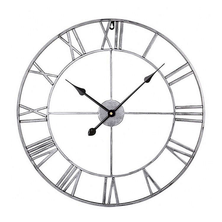 45cm Retro Living Room Iron Round Roman Numeral Mute Decorative Wall Clock (Silver)