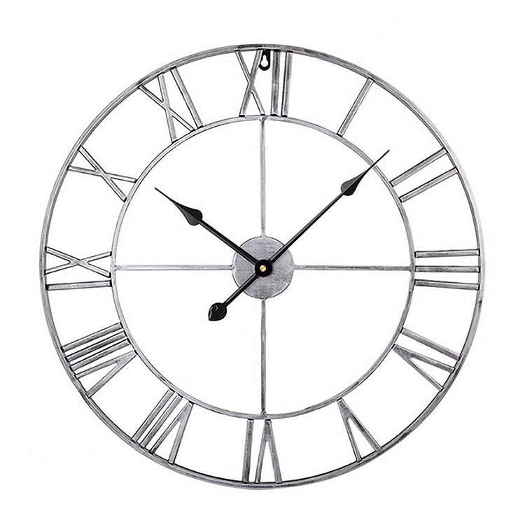 45cm Retro Living Room Iron Round Roman Numeral Mute Decorative Wall Clock (Silver)