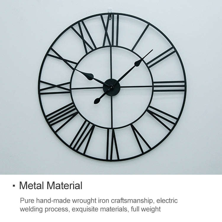 45cm Retro Living Room Iron Round Roman Numeral Mute Decorative Wall Clock (Silver)