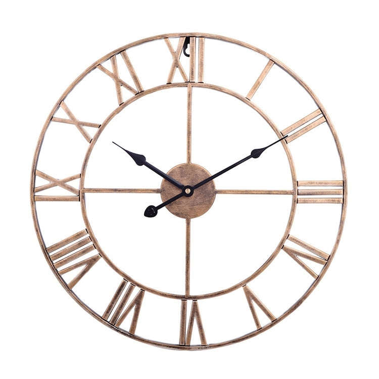 60cm Retro Living Room Iron Round Roman Numeral Mute Decorative Wall Clock (Vintage Gold)