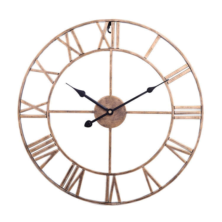 60cm Retro Living Room Iron Round Roman Numeral Mute Decorative Wall Clock (Vintage Gold)