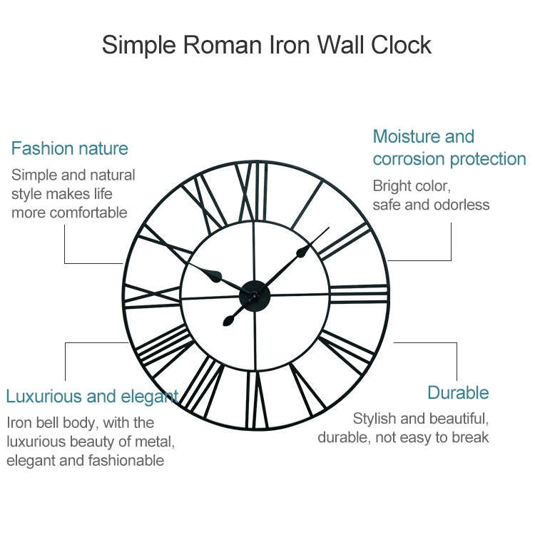 60cm Retro Living Room Iron Round Roman Numeral Mute Decorative Wall Clock (Vintage Gold)