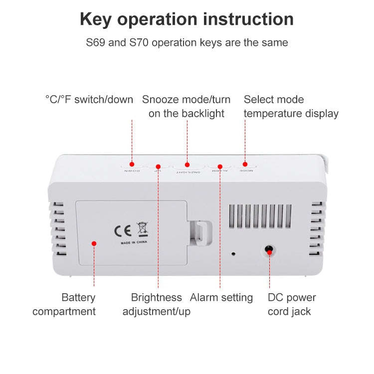 TS-S69-G Multifunctional LED Alarm Clock Battery / Plug-in Charging Dual-purpose Make-up Mirror C...