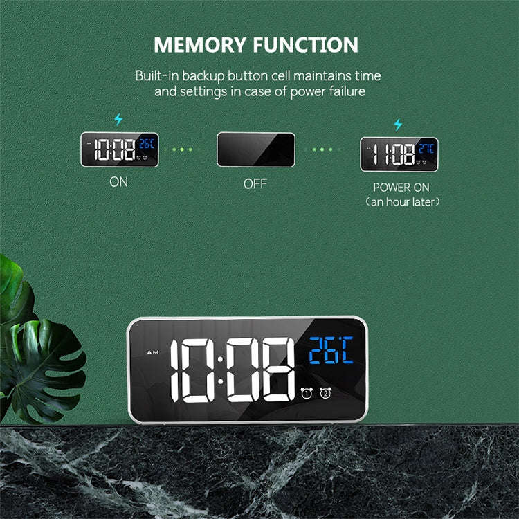Bedside Alarm Clock Sound Control Mirror LED Music Clock (Silver)