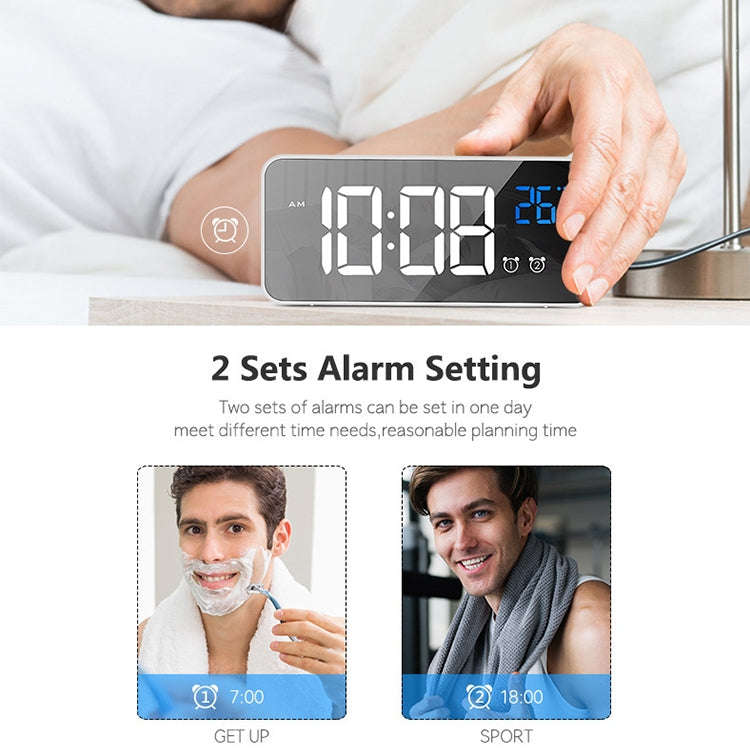 Bedside Alarm Clock Sound Control Mirror LED Music Clock (Silver)