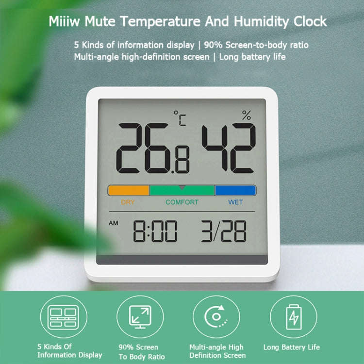 Original Xiaomi Youpin Miiiw Silent Indoor Temperaturer And Humidity Clock with Large 3.34 inch L...