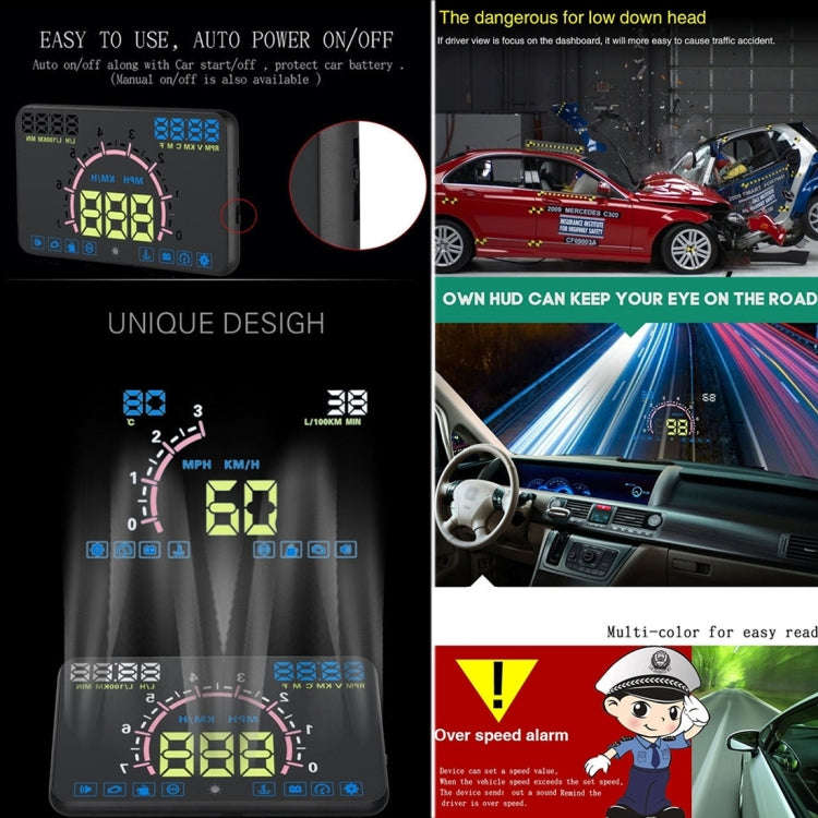 E350 5.8 inch Car HUD / OBD2 Vehicle-mounted Gator Automotive Head Up Display Security System wit...