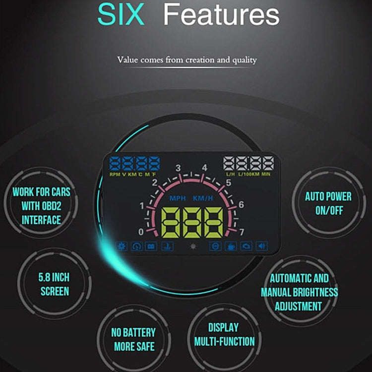 E350 5.8 inch Car HUD / OBD2 Vehicle-mounted Gator Automotive Head Up Display Security System wit...