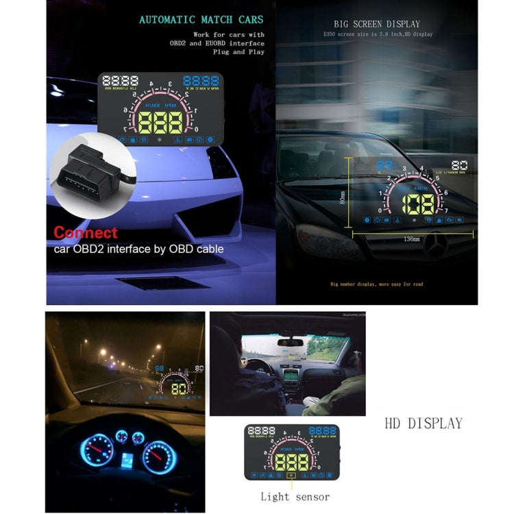 E350 5.8 inch Car HUD / OBD2 Vehicle-mounted Gator Automotive Head Up Display Security System wit...