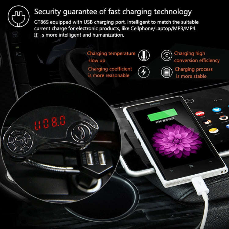 GT86 Dual USB Charger Car Bluetooth FM Transmitter Kit, Support LCD Display / TF Card Music Play ...