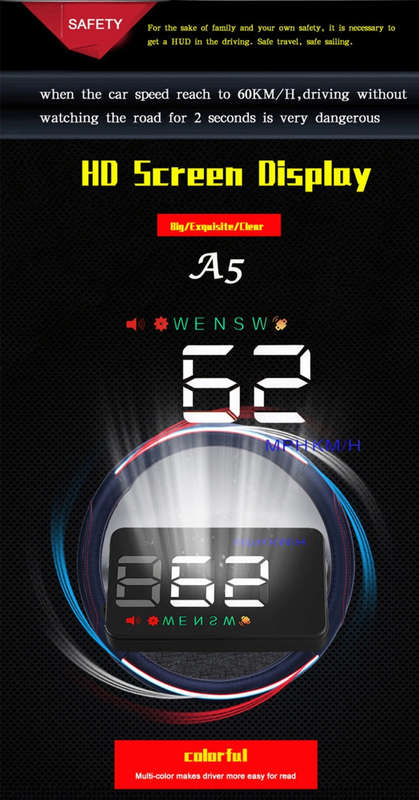 Geyiren A5 HUD 3.5 inch Car Head Up Display with GPS System, Two Mode Display, Light Sensors, KM/...