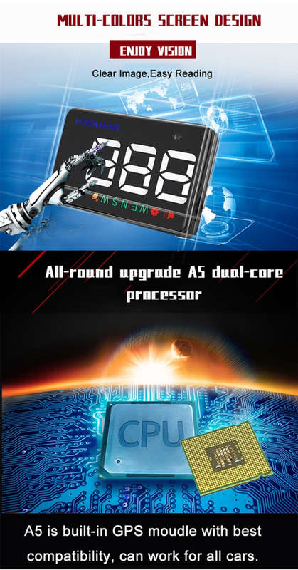 Geyiren A5 HUD 3.5 inch Car Head Up Display with GPS System, Two Mode Display, Light Sensors, KM/...