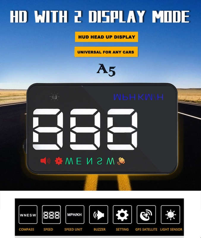 Geyiren A5 HUD 3.5 inch Car Head Up Display with GPS System, Two Mode Display, Light Sensors, KM/...