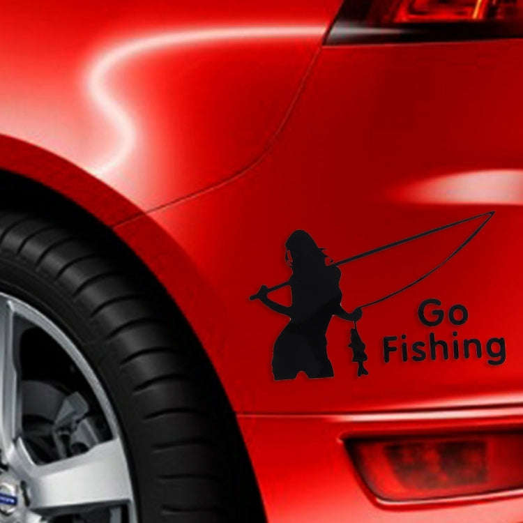 10 PCS Beauty Go Fishing Styling Reflective Car Sticker, Size: 14cm x 8.5cm(Black)