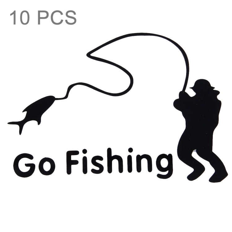 10 PCS Go Fishing Styling Reflective Car Sticker, Size: 14cm x 9.5cm(Black)