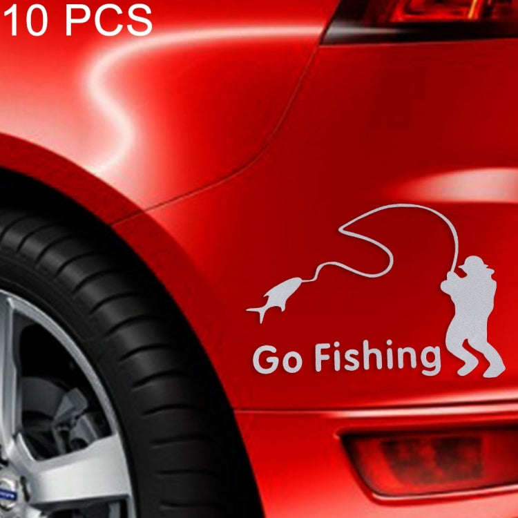 10 PCS Go Fishing Styling Reflective Car Sticker, Size: 14cm x 9.5cm(Silver)