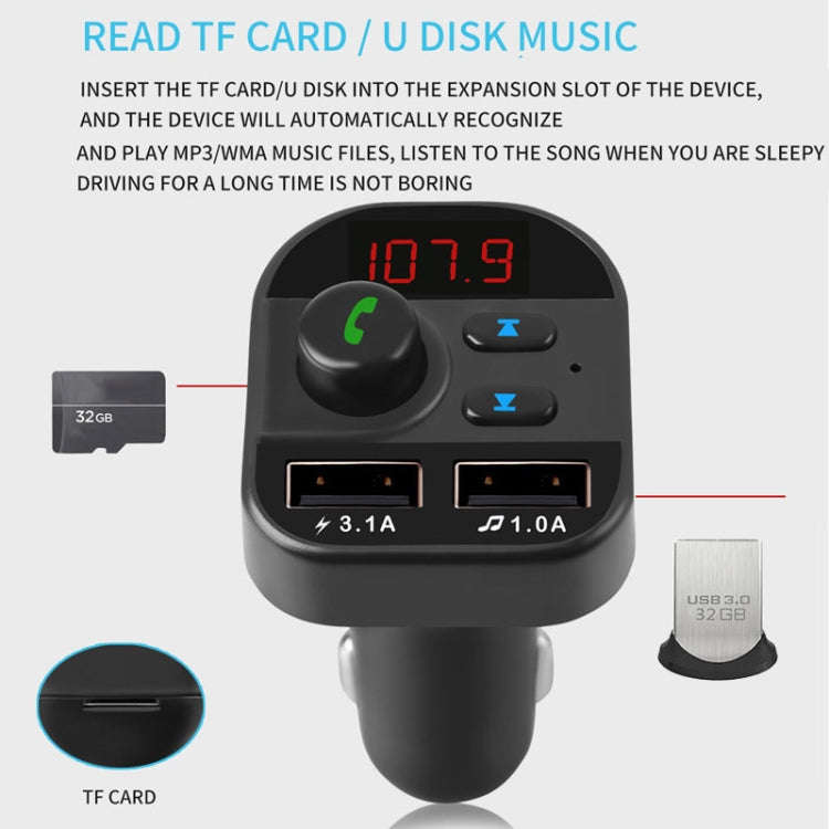 805E Dual USB Charging Bluetooth FM Transmitter MP3 Music Player Car Kit, Support Hands-Free Call...