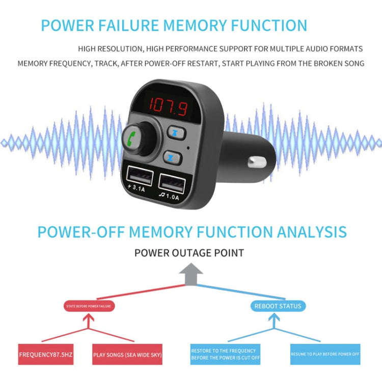 805E Dual USB Charging Bluetooth FM Transmitter MP3 Music Player Car Kit, Support Hands-Free Call...