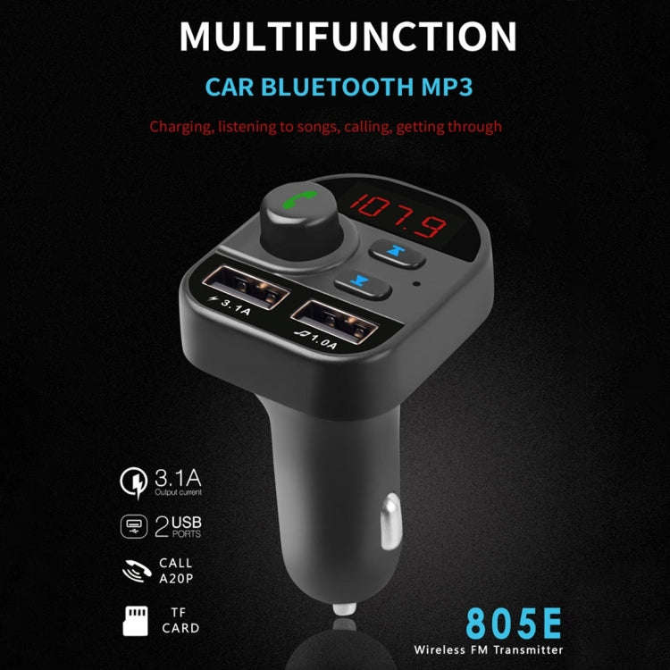 805E Dual USB Charging Bluetooth FM Transmitter MP3 Music Player Car Kit, Support Hands-Free Call...