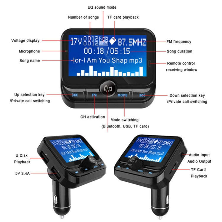 BC32 Dual USB Charging Bluetooth Hand-free Car Charger FM Transmitter MP3 Music Player Car Kit, S...