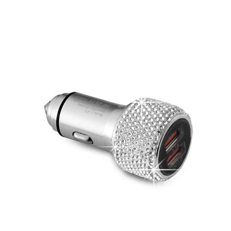 Car Diamond Aluminium Alloy QC3.0 Dual USB Quick Charger(White)