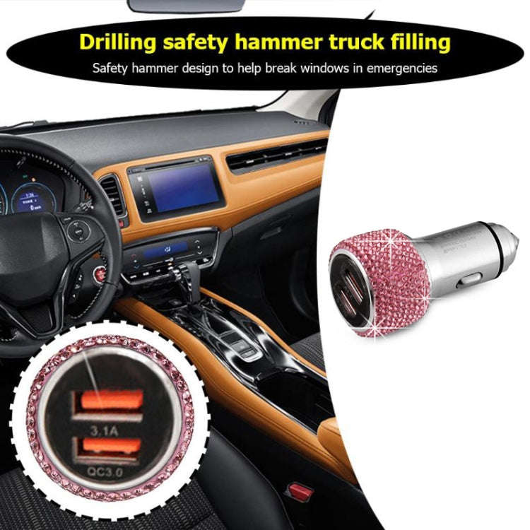 Car Diamond Aluminium Alloy QC3.0 Dual USB Quick Charger(White)