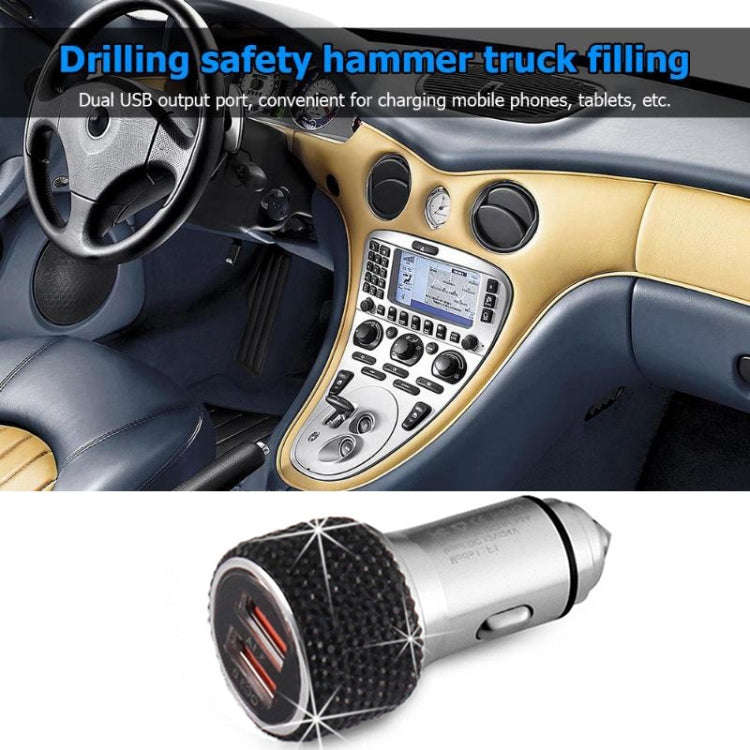 Car Diamond Aluminium Alloy QC3.0 Dual USB Quick Charger(White)